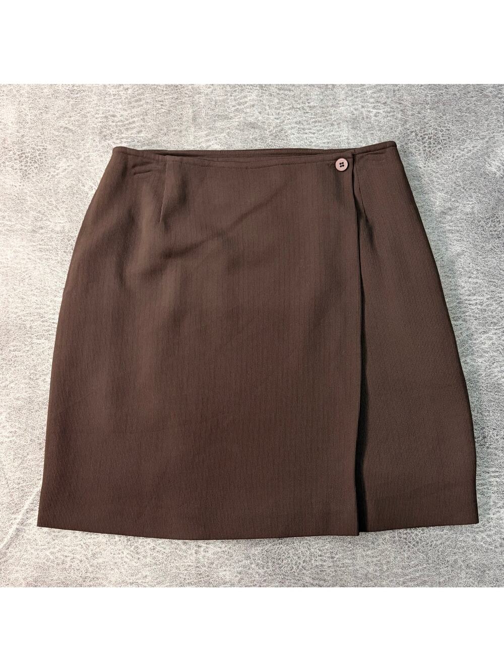 Brown RenFrew Pinstripe Wrap Mini Skirt